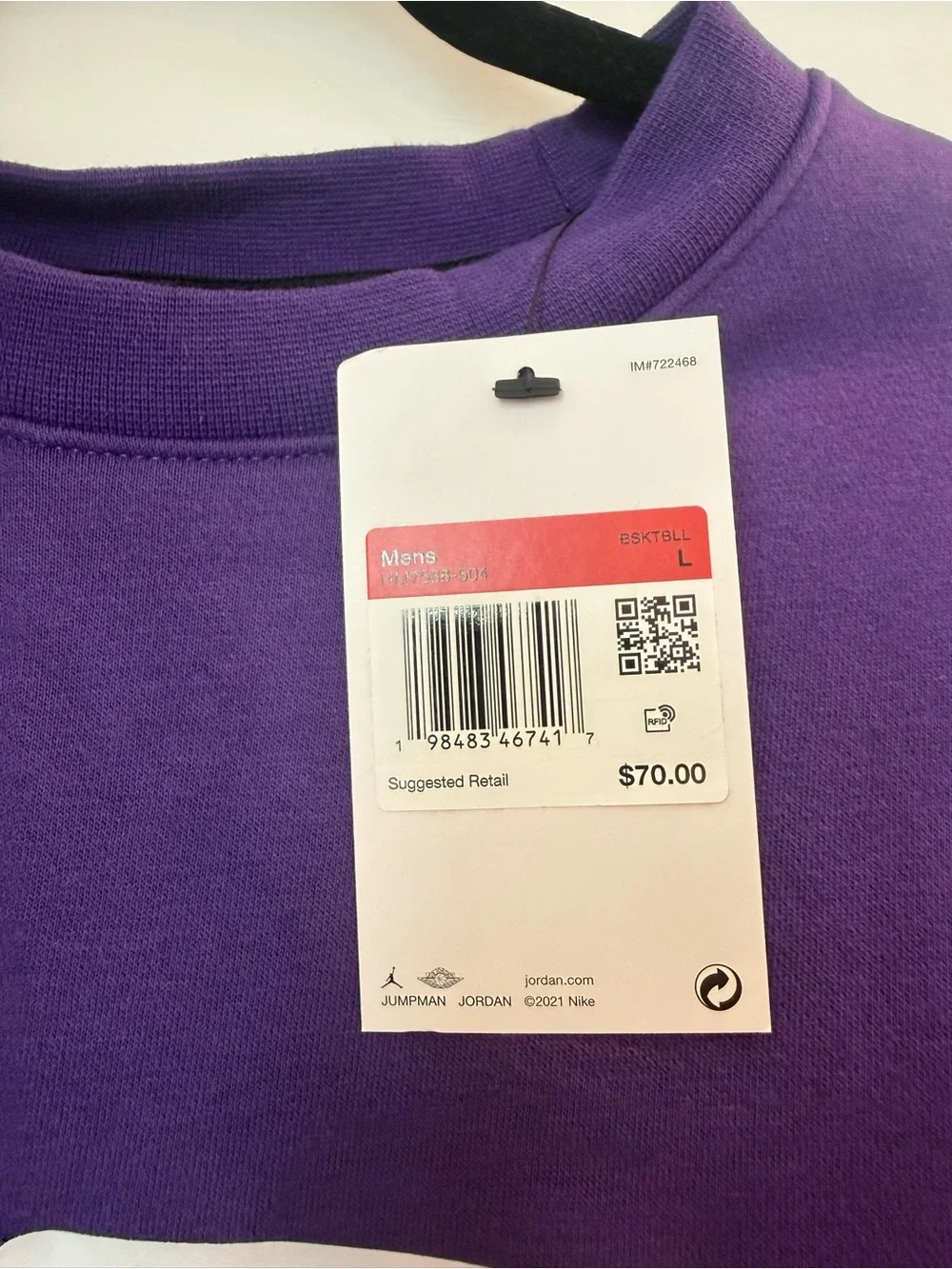 Jordan Men’s Purple Crewneck with White LA Lakers Graphic - NWT LARGE
